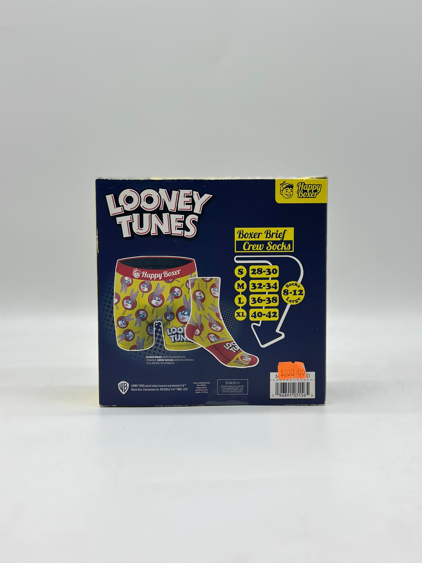 Looney Tunes Men’s Combo Set Boxer Brief + 1 Pair Crew Socks Size S