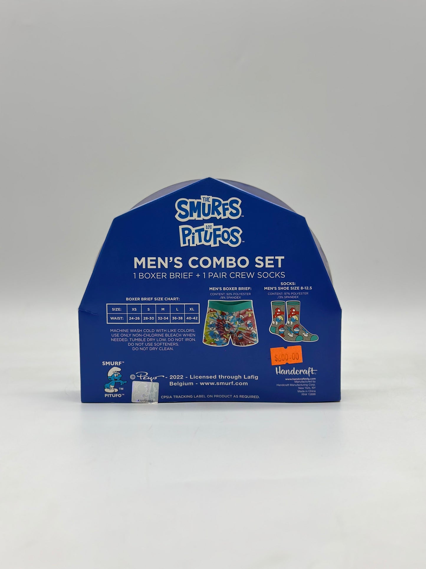 The Smurfs Men’s Combo Set Boxer Brief + 1 Pair Crew Socks Size M