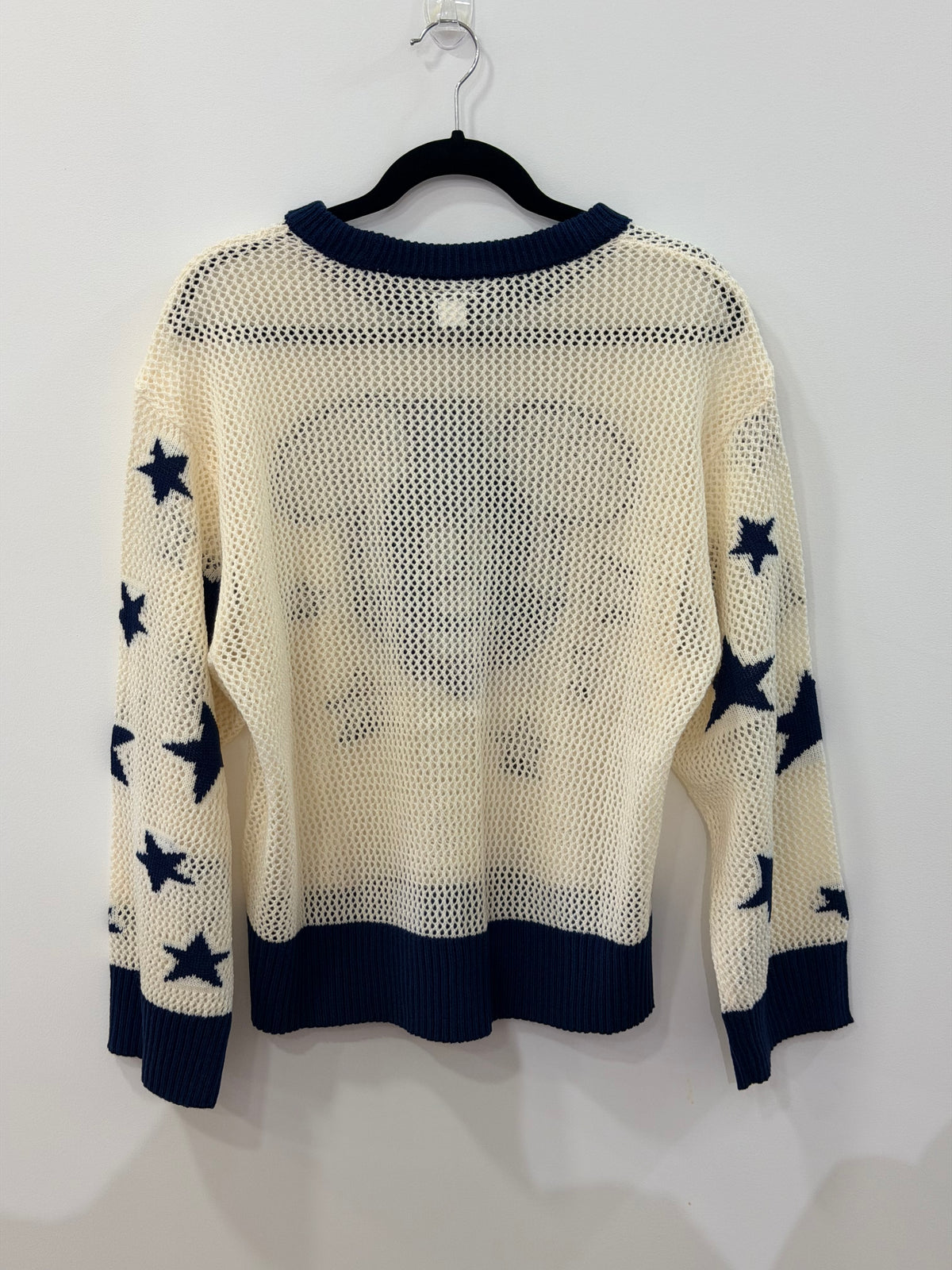 Disney Mickey Mouse Americana Tonal Blue Open Knit Sweater Medium