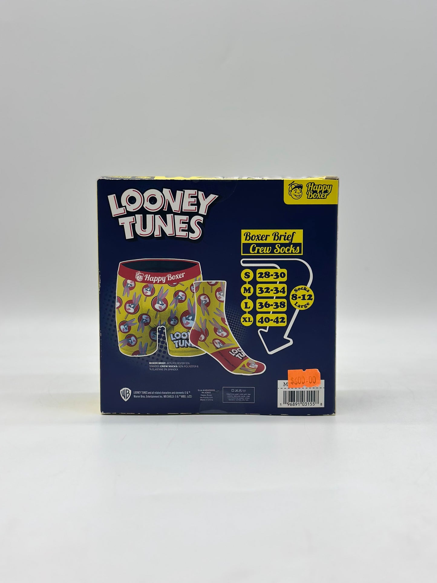 Looney Tunes Men’s Combo Set Boxer Brief + 1 Pair Crew Socks Size M