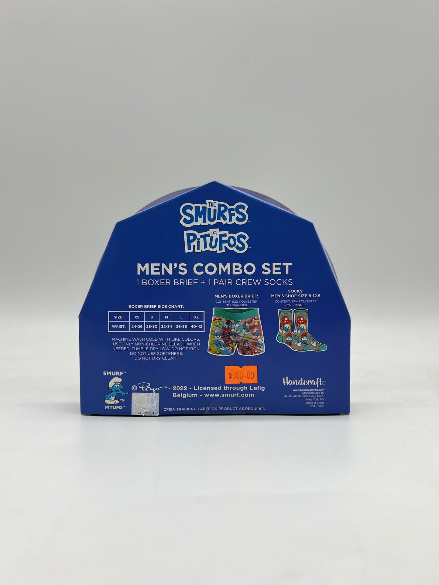 The Smurfs Men’s Combo Set Boxer Brief + 1 Pair Crew Socks Size S