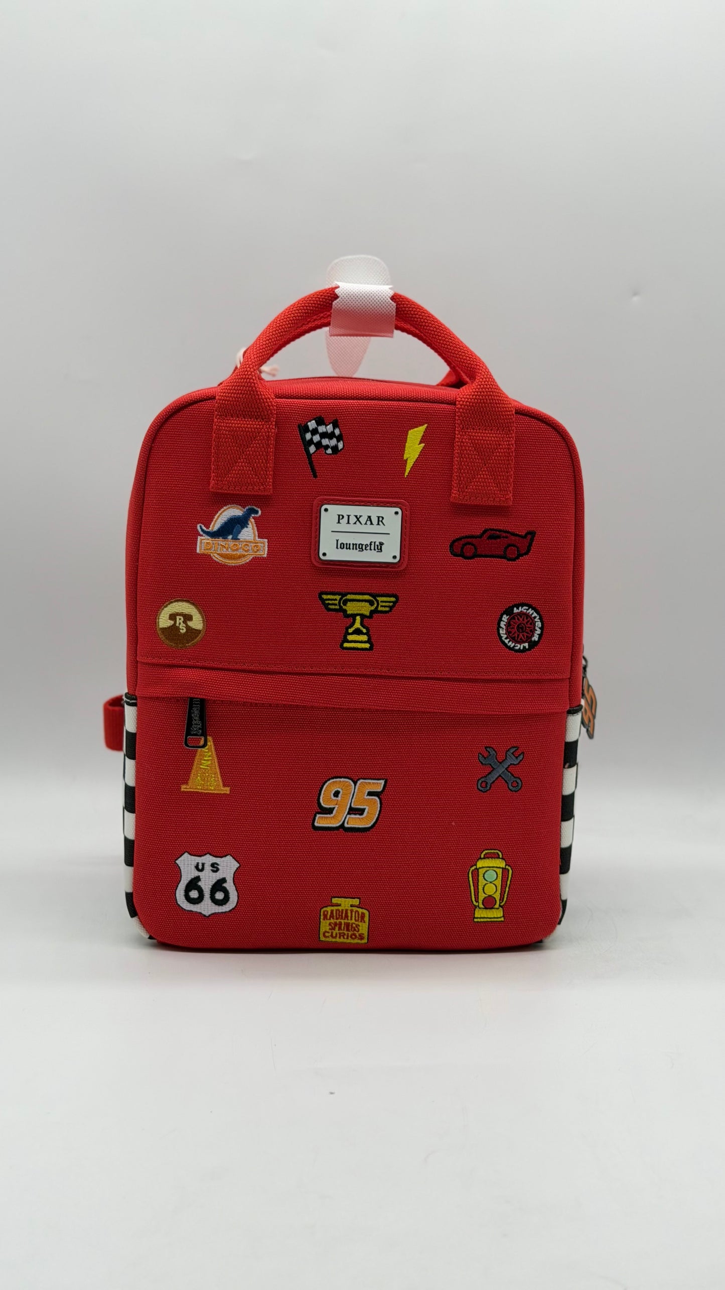 Disney Pixar Cars Lightning McQueen Embroidered Patches Canvas Backpack