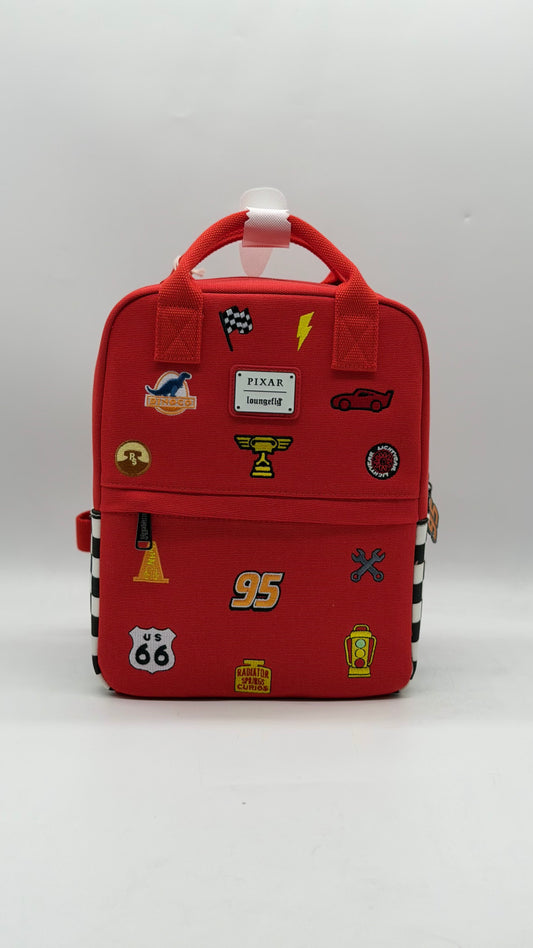 Disney Pixar Cars Lightning McQueen Embroidered Patches Canvas Backpack