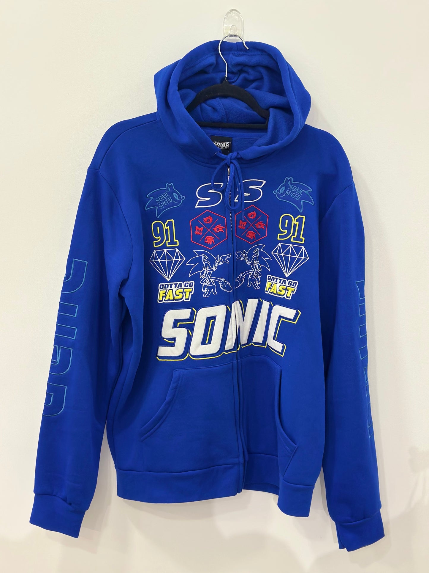 Sonic The Hedgehog Sonic Embroidered Icons Zippered Hoodie Medium
