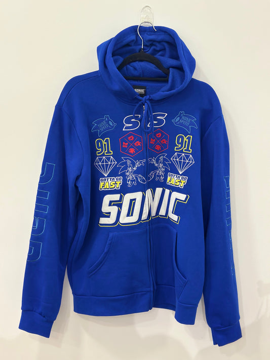 Sonic The Hedgehog Sonic Embroidered Icons Zippered Hoodie Medium