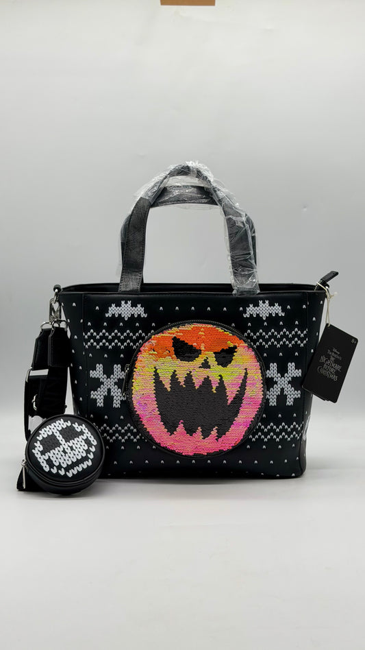 Disney The Nightmare Before Christmas Jack Skellington Reversibles Sequins Tote Bag With Coin