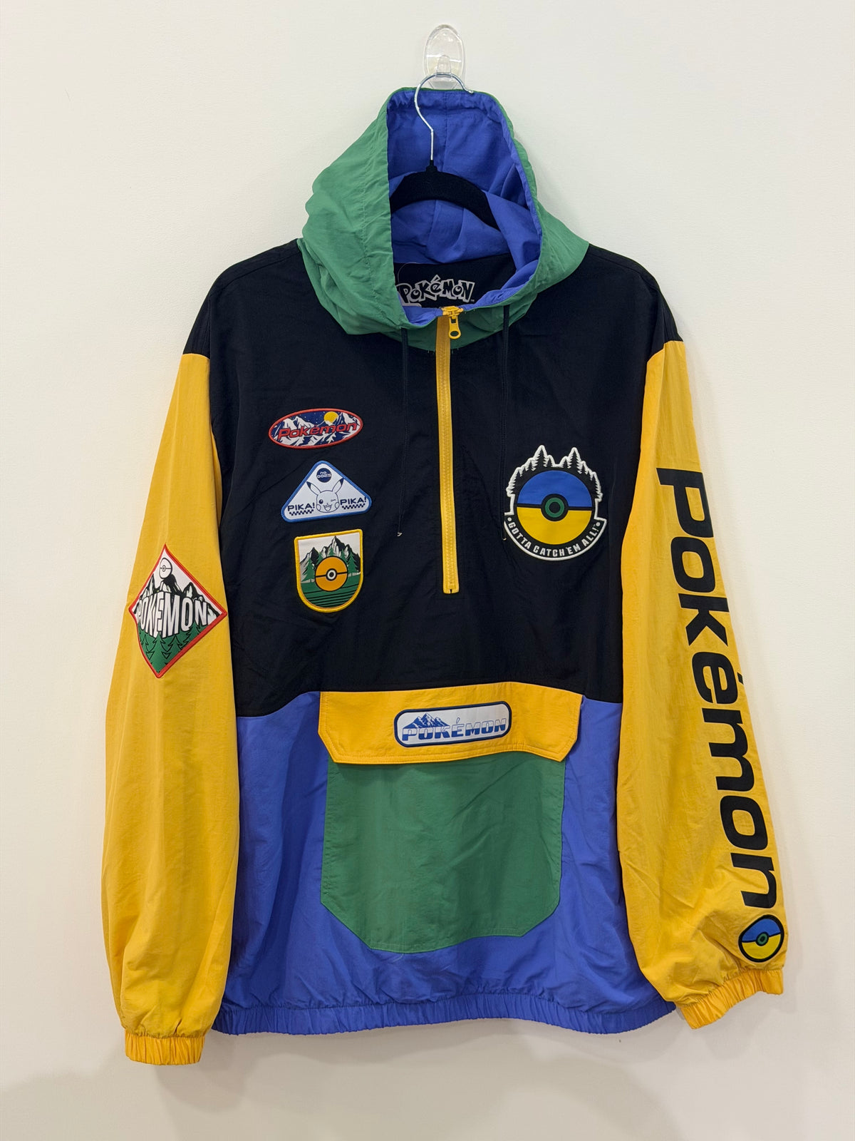 Pokemon Embroidered Patches Color Block Windbreaker Large