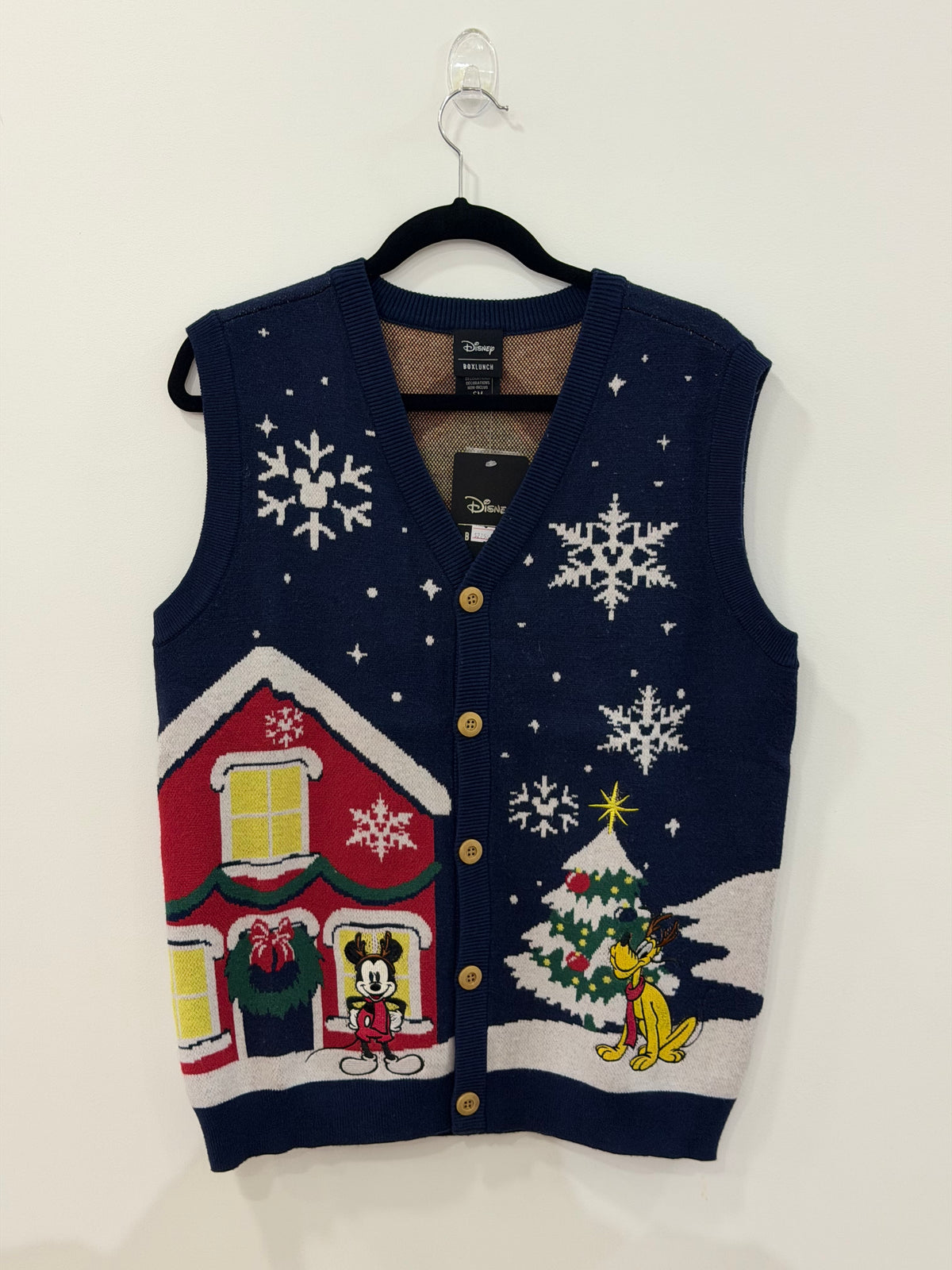 Disney Mickey Mouse & Friends Holiday Scene Sweater Vest Small