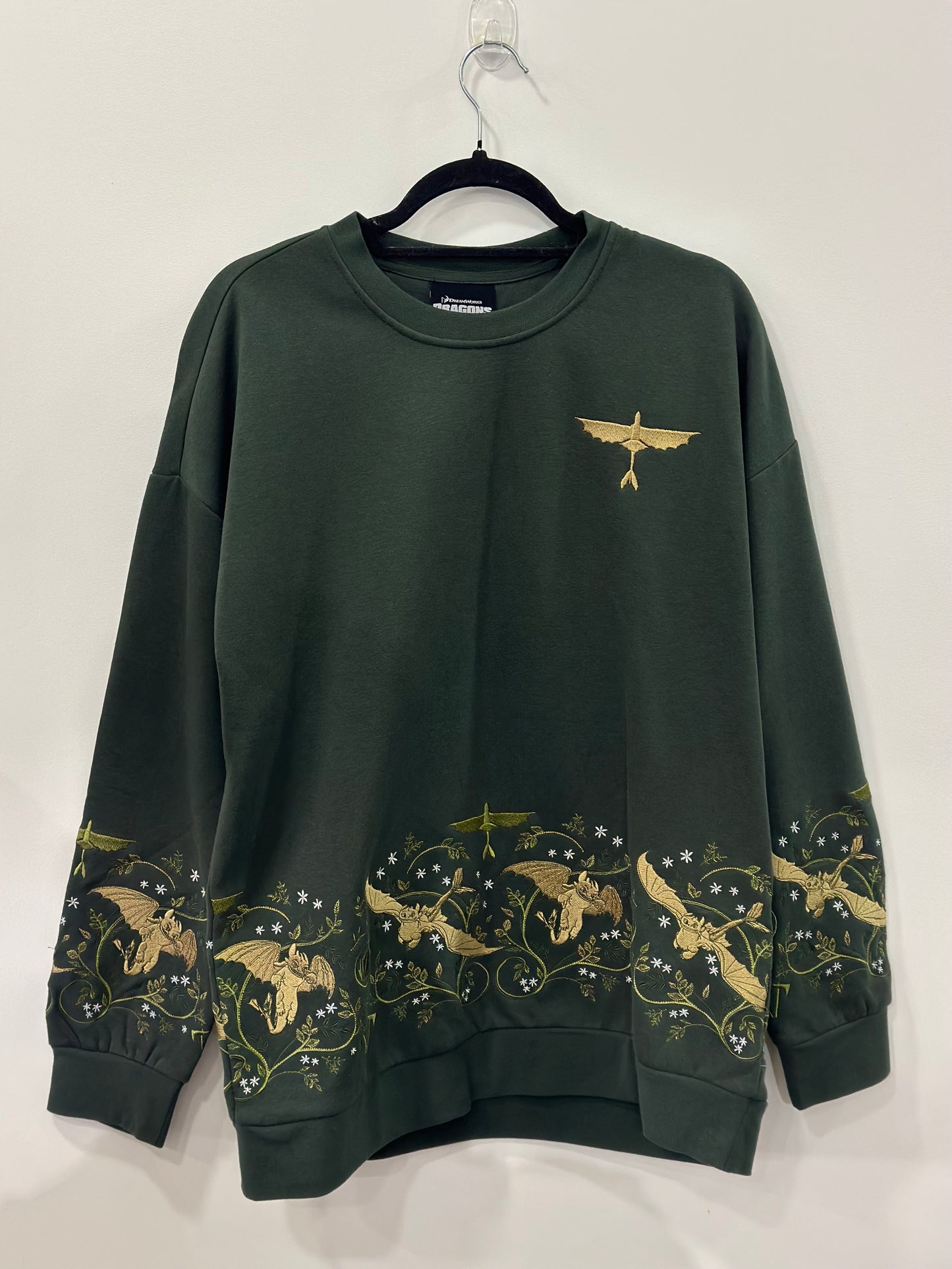 DreamWorks How To Train Your Dragon Toothless Floral Embroidered Crewneck Medium