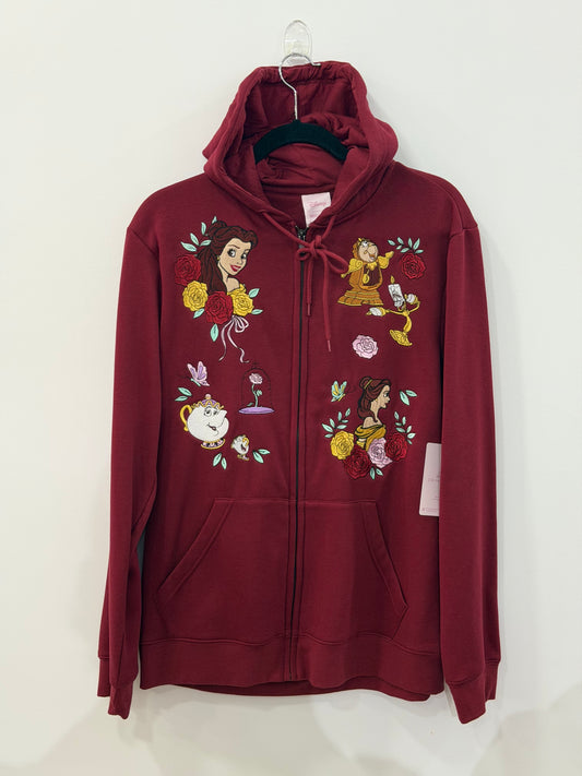 Disney Beauty And The Beast Embroidered Characters Zippered Hoodie Medium