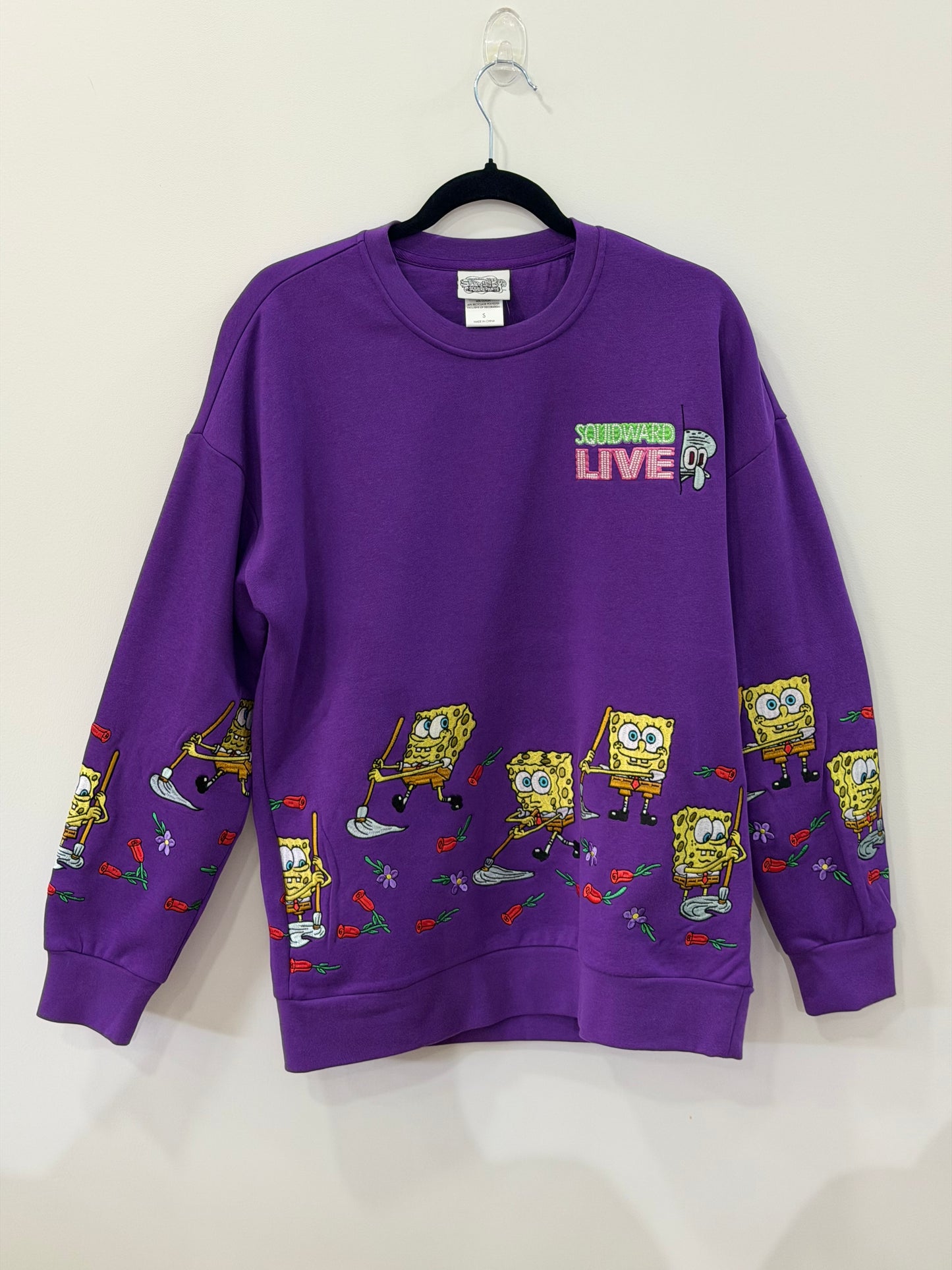 SpongeBob SquarePants Jelly Catching Embroidered Crewneck Small