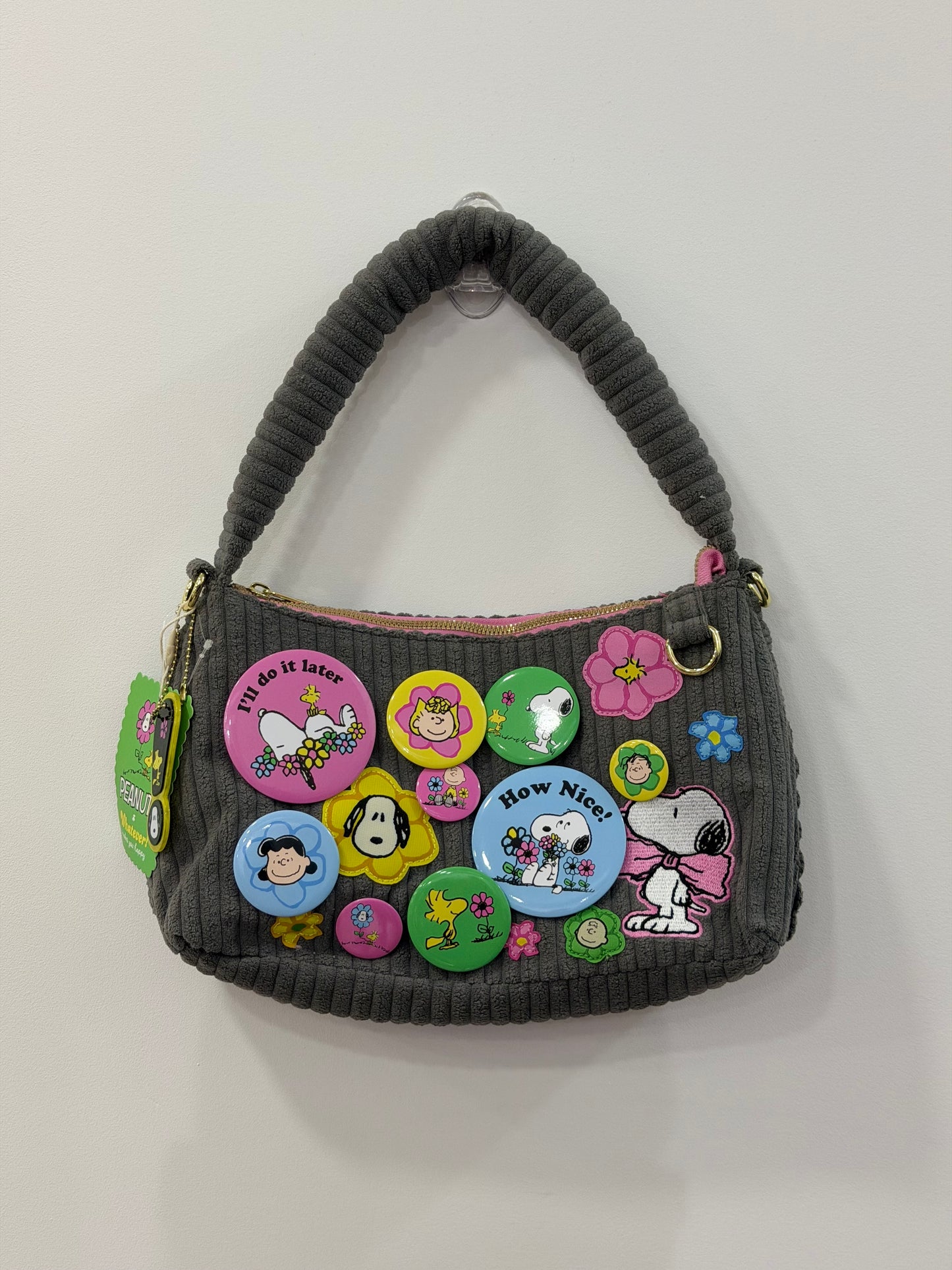 Peanuts Sherbet Spring Pins & Patches Snoopy Corduroy Shoulder Crossbody Bag