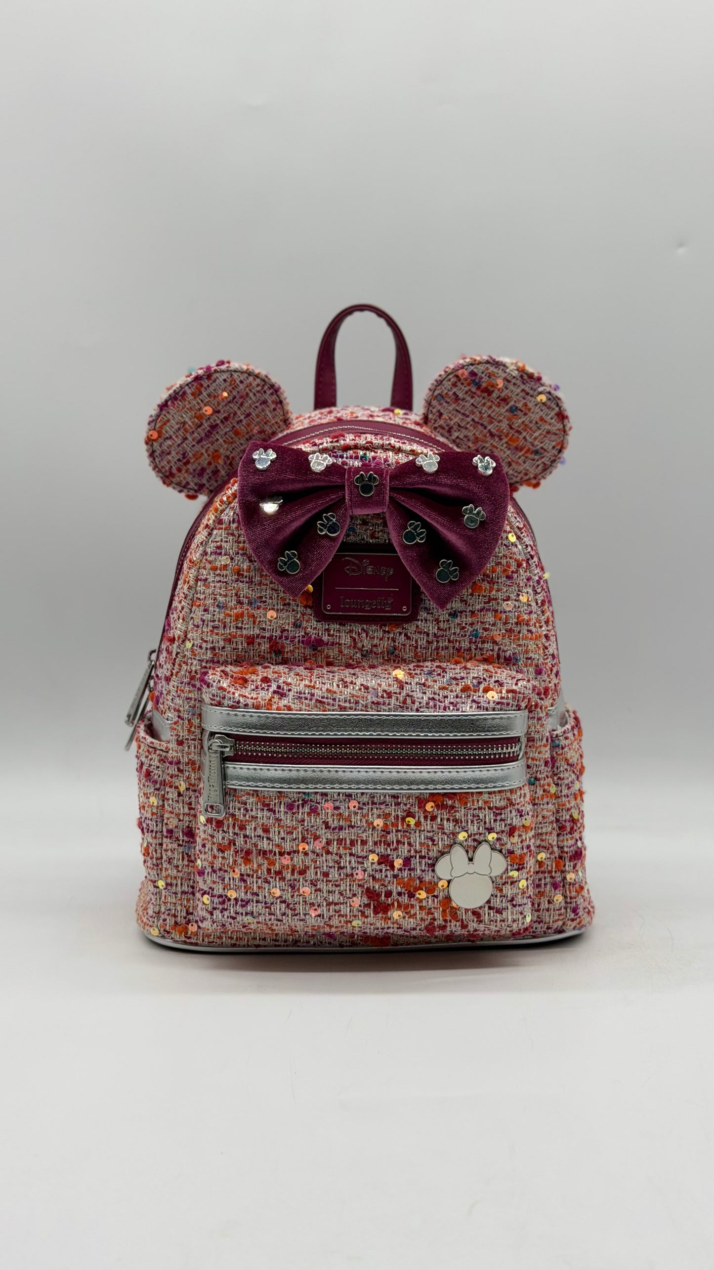 Disney Minnie Mouse Pink Boucle Fabric Ears Backpack