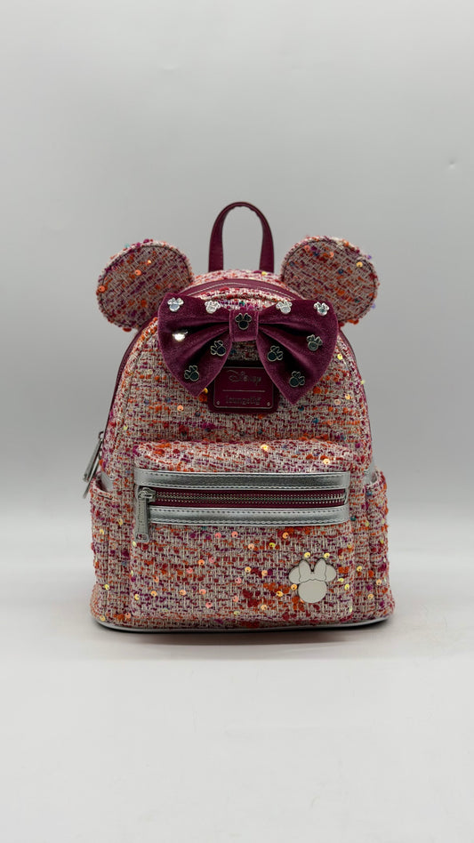 Disney Minnie Mouse Pink Boucle Fabric Ears Backpack