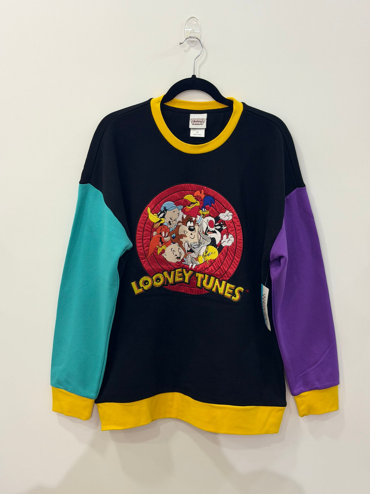 Warner Bross Looney Tunes Logo Color Block Sweatshirt Medium