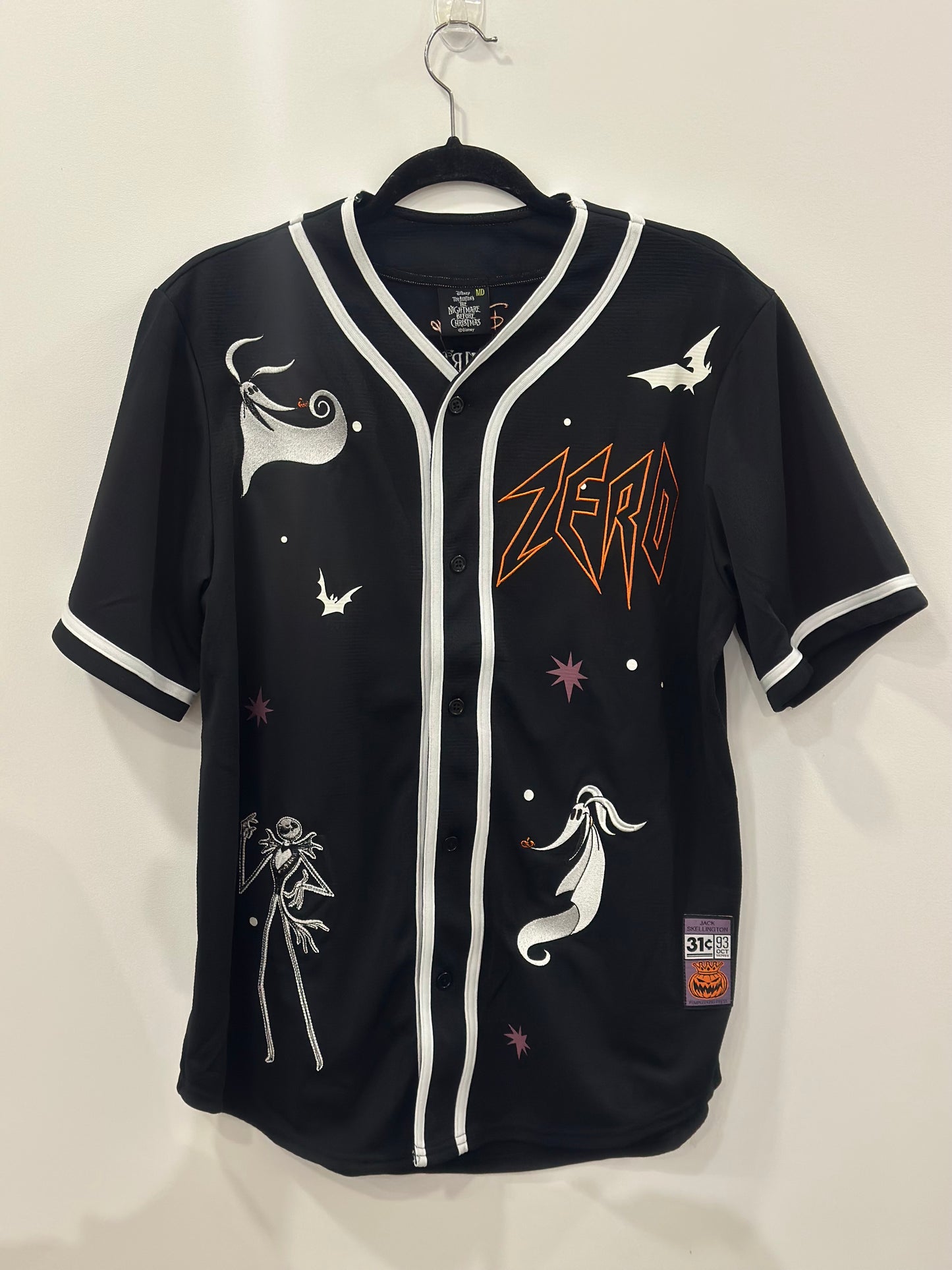 Disney The Nightmare Before Christmas Zero Glows In The Dark Baseball Shirt Medium