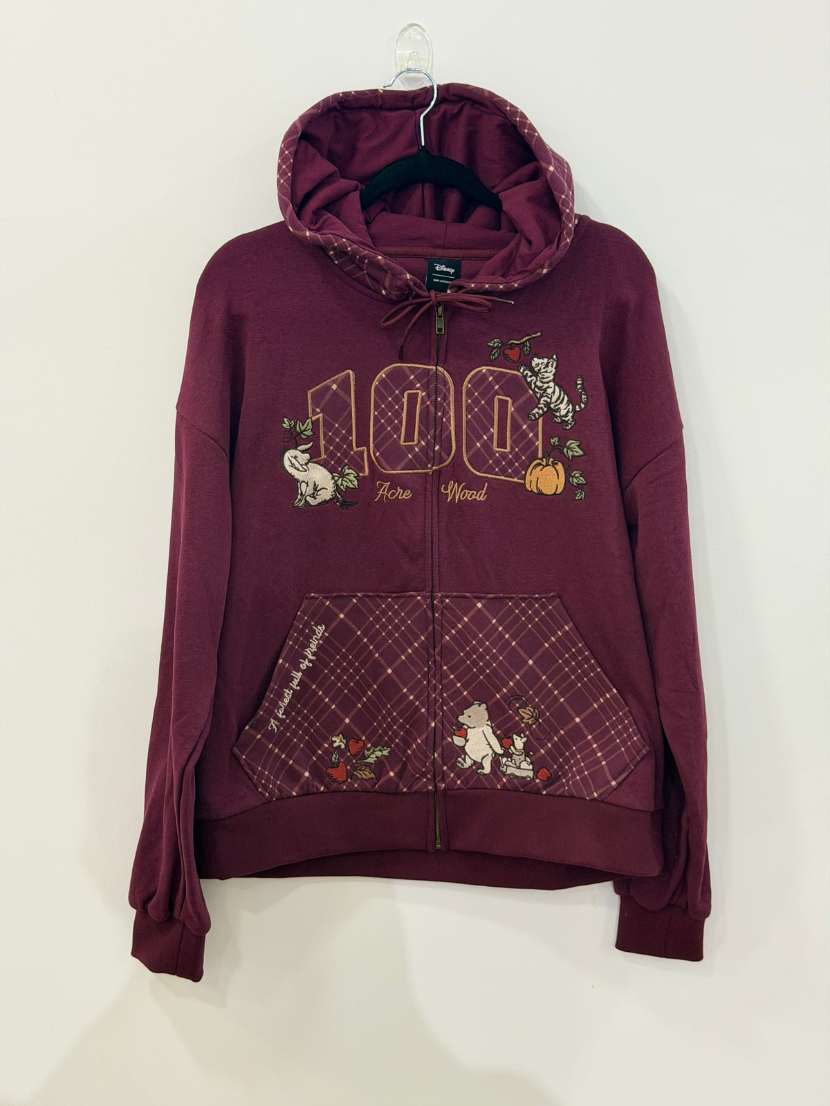 Disney Winnie The Pooh Hundred Acre Wood Plaid Zippered Hoodie Medium